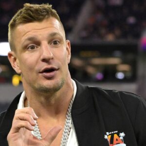 Rob Gronkowski on the field prior to the LA Bowl game between the California Golden Bears and the UNLV Rebels in the LA Bowl at SoFi Stadium.