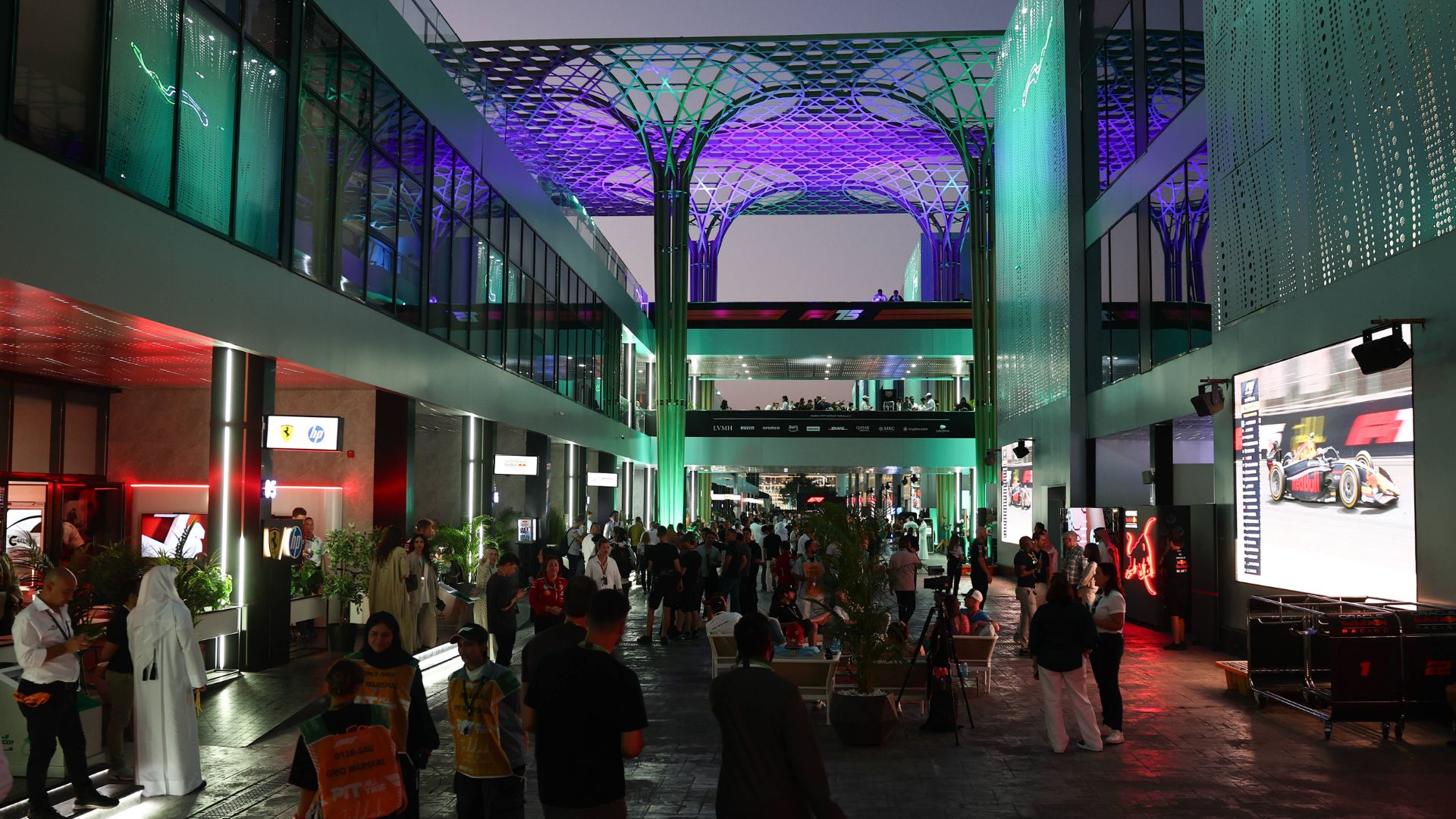 F1 Saudi Arabian Grand Prix 2025 Practice 3 And Qualifying A view of the paddock before qualifying ahead of the Formula 1 Saudi Arabian Grand Prix at Jeddah Corniche Circuit in Jeddah, Saudi Arabia on April 19, 2025.