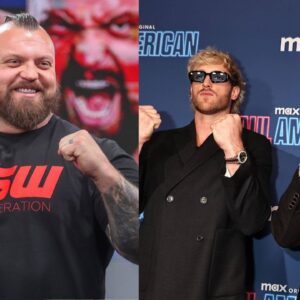 Eddie Hall (L), Logan and Jake Paul (R)