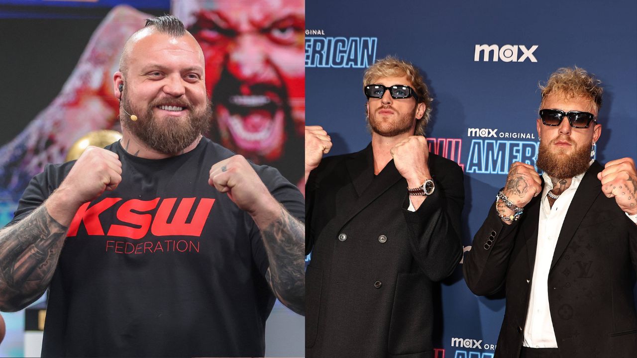 Eddie Hall (L), Logan and Jake Paul (R)