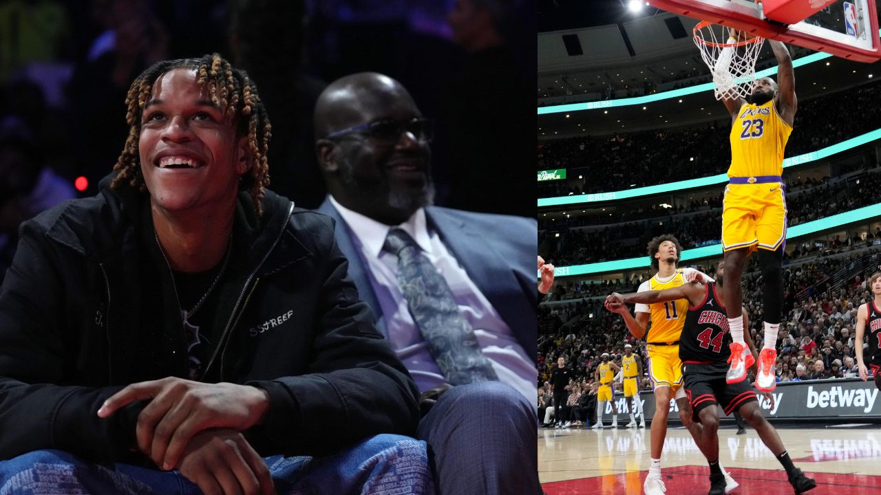 Shareef O'Neal and Shaquille O'Neal (L), LeBron James (R)