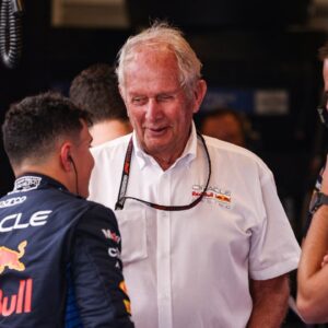 Isack Hadjar of Red Bull Racing RB20 and Helmut Marko, Drivers Manager of Red Bull Racing, are present during the F1 Grand Prix of Abu Dhabi at Yas Marina Circuit in Abu Dhabi, United Arab Emirates, on December 5, 2024