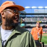 Former professional basketball player Carmelo Anthony looks on after the game between the Baltimore Orioles and the Tampa Bay Rays at Oriole Park at Camden Yards.