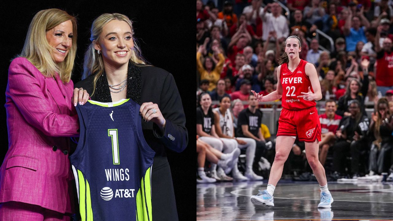 Paige Bueckers (L), Caitlin Clark (R)