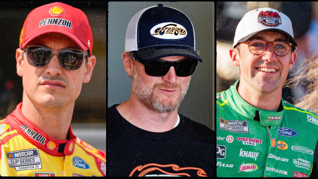 Joey Logano (L), Dale Earnhardt Jr. (C) and Austin Cindric (R)