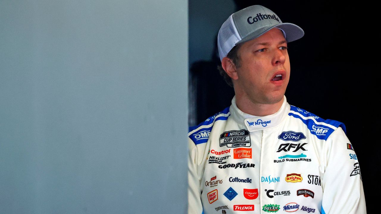 Brad Keselowski (6) during practice for the Daytona 500 at Daytona International Speedway.