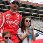 ATLANTA, GA - JULY 10: Denny Hamlin ( 11 Joe Gibbs Racing Coca-Cola Toyota) and his daughters Taylor and Molly on pit road prior to the running of the 53rd NASCAR, Motorsport, USA Cup Series Quaker State 400 presented by Walmart on July 10, 2022 at Atlanta Motor Speedway in Atlanta, GA. (Photo by Jeff Robinson Icon Sportswire) AUTO: JUL 10 NASCAR Cup Series Quaker State 400 Presented by Walmart Icon2207102091400