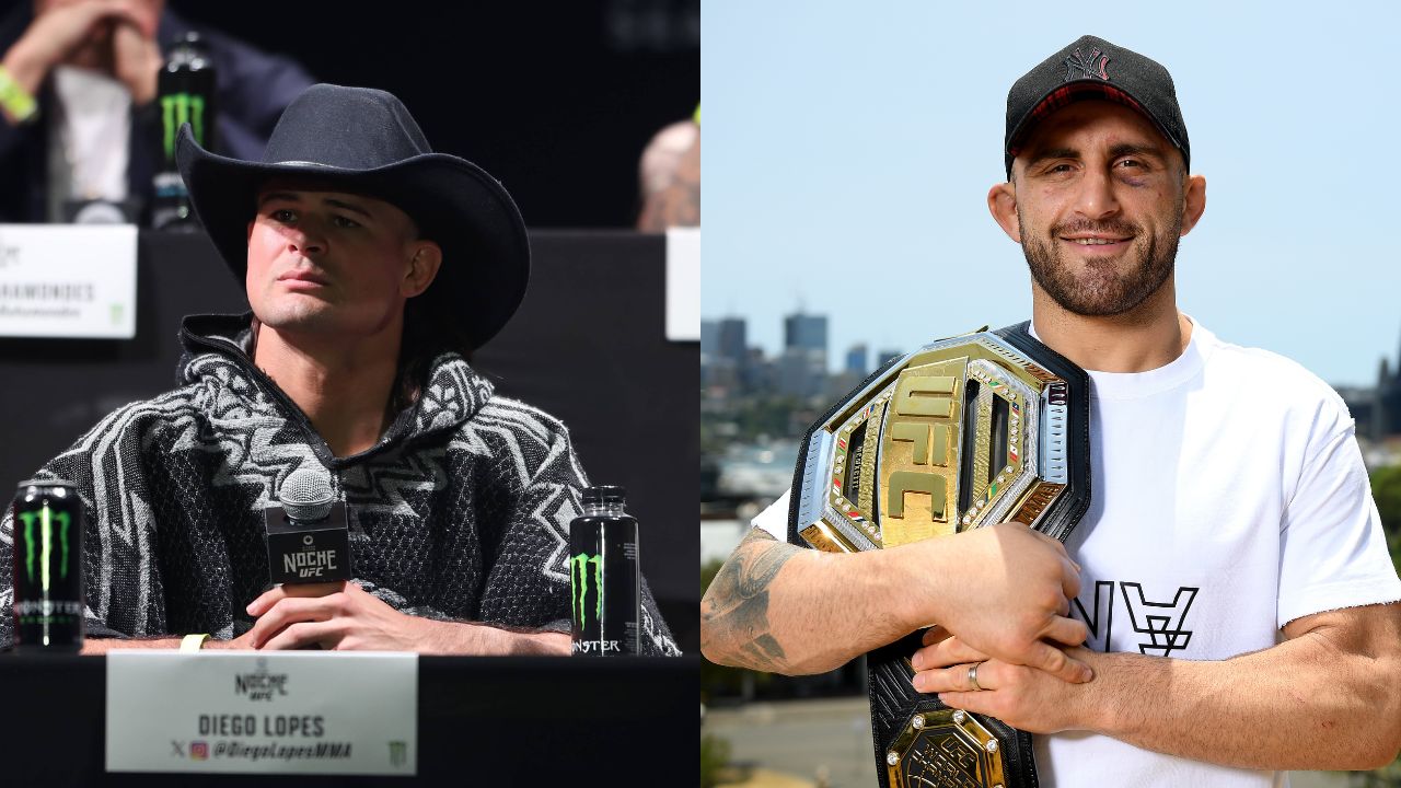 Diego Lopes (L), Alexander Volkanovski (R)