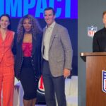 (L) Mellody Hobson, Caitlin Clark, Serena Williams, Eli Manning (R) Roger Goodell