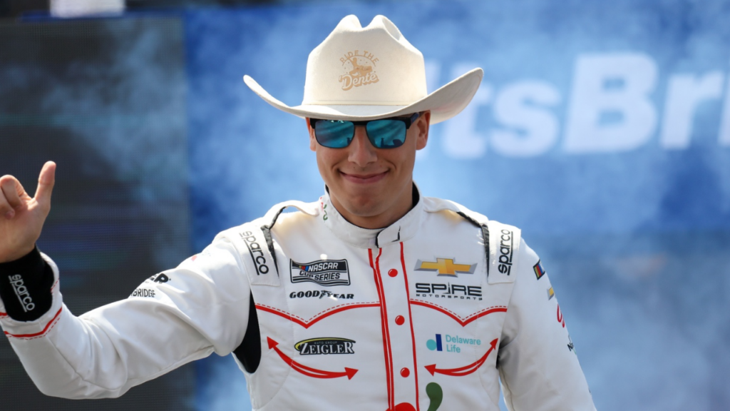 NASCAR Cup Series driver Carson Hocevar (77) during driver introductions for the NASCAR Food City 500 at Bristol Motor Speedway.