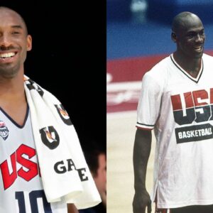 Kobe Bryant (L) and Michael Jodan (R), USA Olympic basketball