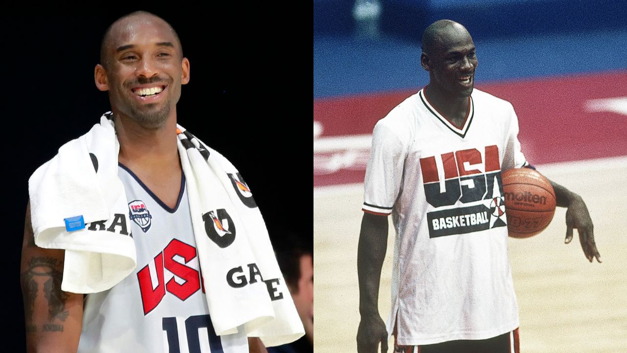 Kobe Bryant (L) and Michael Jodan (R), USA Olympic basketball