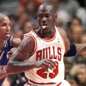 May 31, 1998; Chicago, IL, USA; Chicago Bulls guard Michael Jordan (23), right, is guarded by Indiana Pacers player Reggie Miller (31) in the second half at the United Center. Mandatory Credit: Anne Ryan-USA TODAY