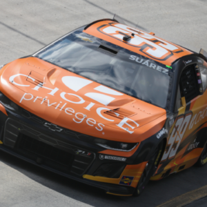 Apr 12, 2025; Bristol, Tennessee, USA; NASCAR Cup Series driver Daniel Suarez (99) during qualifying for the NASCAR Food City 500 at Bristol Motor Speedway. Mandatory Credit: Randy Sartin-Imagn Images