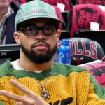 Chicago Bears quarterback Caleb Williams during the first half of a game between the Chicago Bulls and the Miami Heat at United Center.