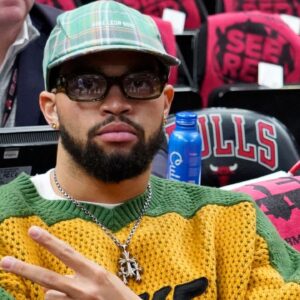 Chicago Bears quarterback Caleb Williams during the first half of a game between the Chicago Bulls and the Miami Heat at United Center.