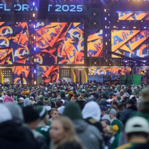 The second day of the NFL Draft presented by Bud Light at the Draft Theater Friday, April 25, 2025, outside of Lambeau Field in Green Bay, Wisconsin.