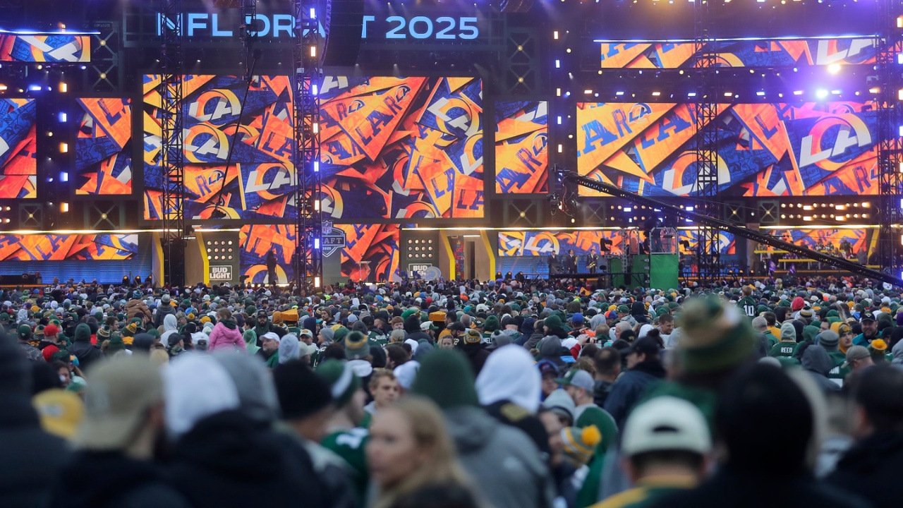 The second day of the NFL Draft presented by Bud Light at the Draft Theater Friday, April 25, 2025, outside of Lambeau Field in Green Bay, Wisconsin.