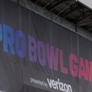 The 2025 Pro Bowl Games logo on the Camping World Stadium facade.