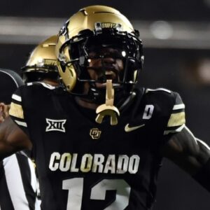 Sep 21, 2024; Boulder, Colorado, USA; Colorado Buffaloes wide receiver Travis Hunter (12) celebrates after a reception during the second half against the Baylor Bears at Folsom Field.