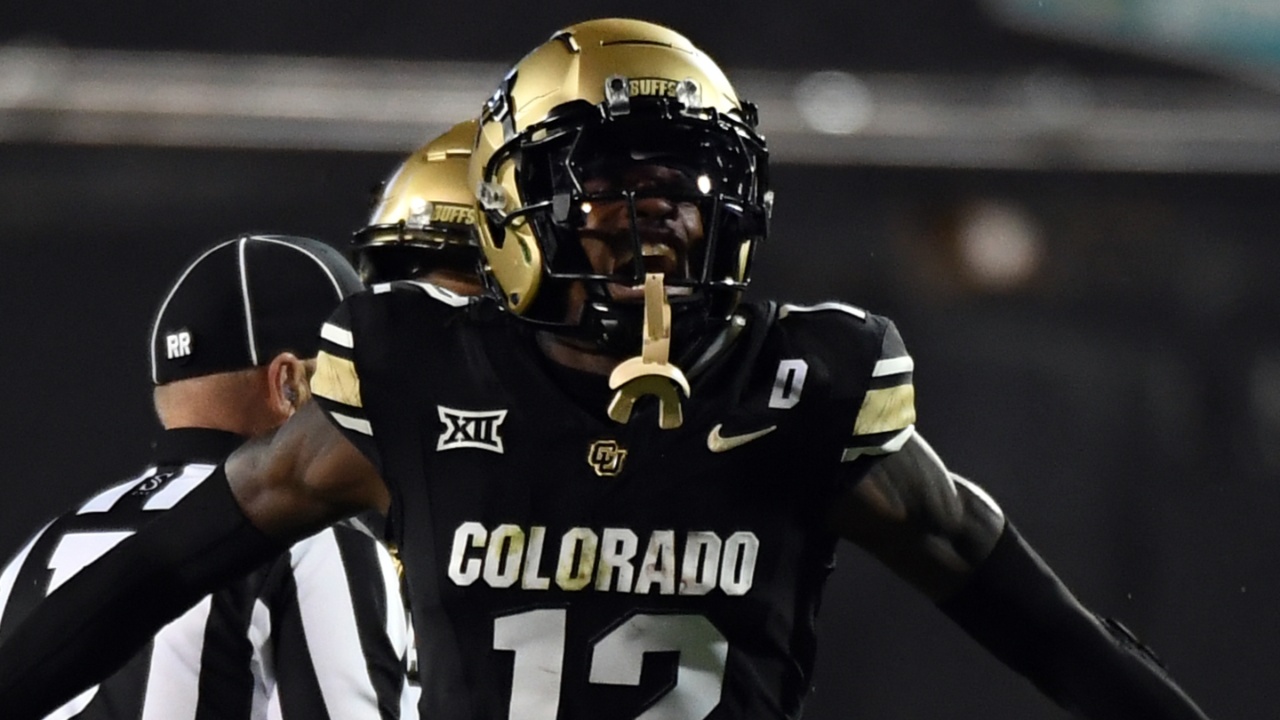 Sep 21, 2024; Boulder, Colorado, USA; Colorado Buffaloes wide receiver Travis Hunter (12) celebrates after a reception during the second half against the Baylor Bears at Folsom Field.