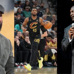 (L-R) Jason Kelce, Donovan Mitchell, Michael Jordan