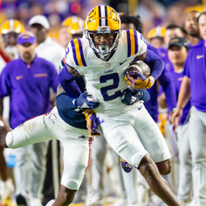 Kyren Lacey 2 runs the ball as the LSU Tigers take on the South Alabama Jaguars at Tiger Stadium in Baton Rouge, LA. Saturday, Sept. 28, 2024.