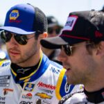 Chase Elliott (left) and Ryan Blaney during the Folds of Honor QuikTrip 500 at Atlanta Motor Speedway.