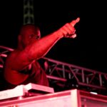 Shaquille O'Neal, also known as Diesel, points to the crowd as he play a wide variety of music after the Reds-Brewers game at Great American Ball Park Saturday, August 31, 2024.