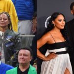 Sonya Curry (L), Steph Curry and Ayesha Curry (R)
