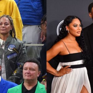 Sonya Curry (L), Steph Curry and Ayesha Curry (R)