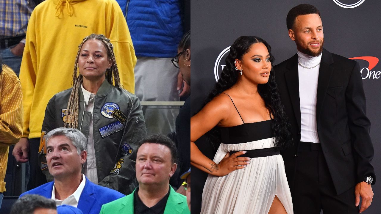 Sonya Curry (L), Steph Curry and Ayesha Curry (R)