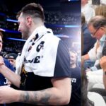 Mark Cuban and Luka Doncic (L); Mark Cuban (R) amid "fire nico" chants