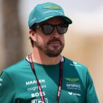 Fernando Alonso of the Aston Martin Cognizant F1 Team arrives in the paddock during free practice of the Bahrain GP, the 4th round of the Formula 1 World Championship