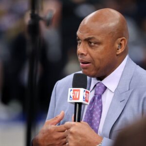 NBA TV analyst Charles Barkley talks on set before game three of the 2024 NBA Finals between the Boston Celtics and the Dallas Mavericks at American Airlines Center.