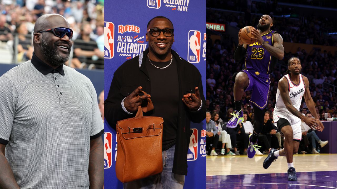 Shaquille O'Neal (L), Shannon Sharpe (C), LeBron James and Kawhi Leonard (R)