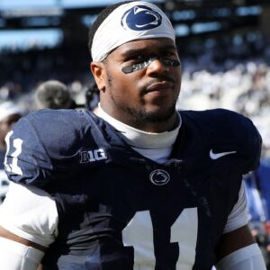 Penn State Nittany Lions defensive end Abdul Carter (11) walks off the field following the game against the UCLA Bruins at Beaver Stadium.