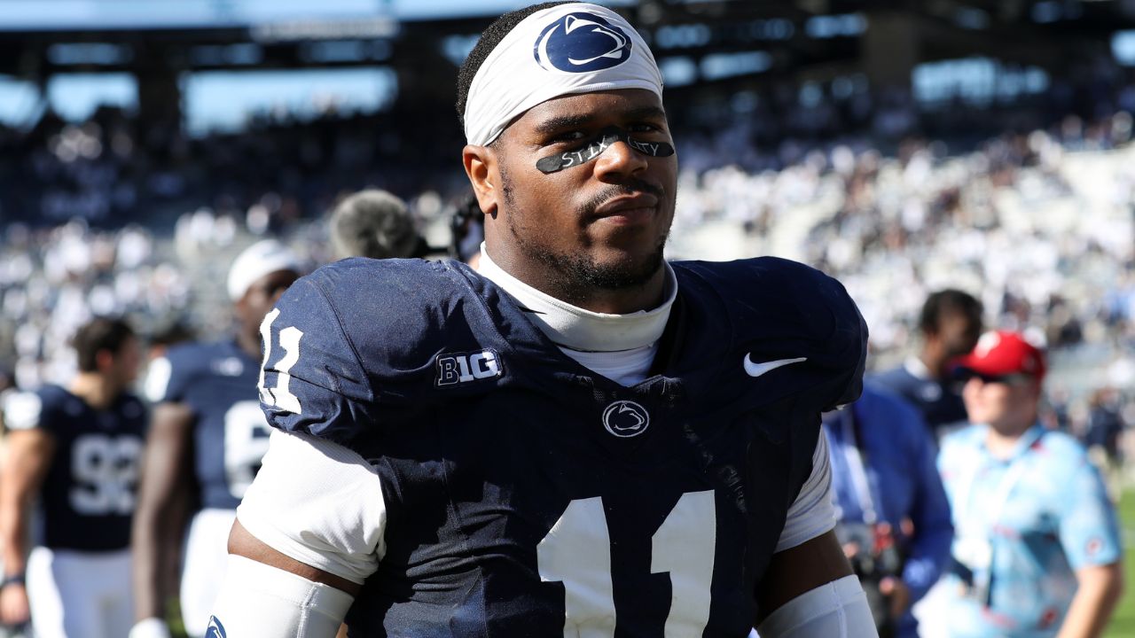 Penn State Nittany Lions defensive end Abdul Carter (11) walks off the field following the game against the UCLA Bruins at Beaver Stadium.