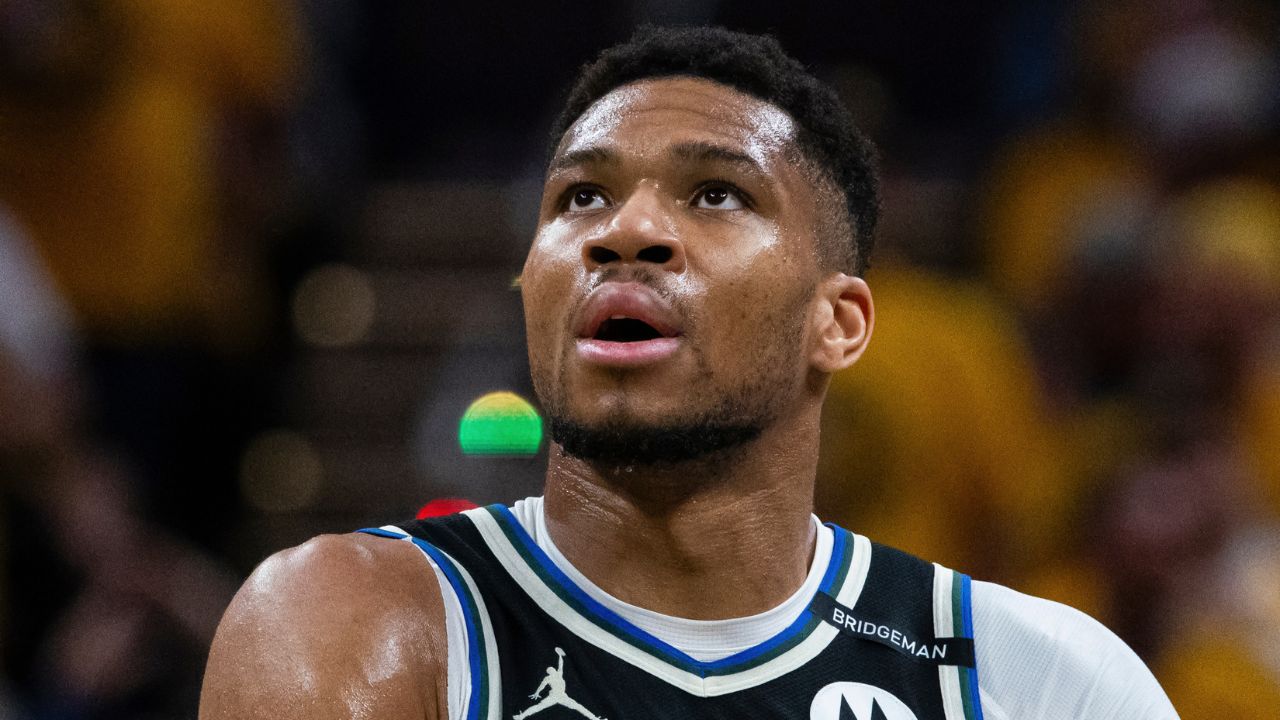 Milwaukee Bucks forward Giannis Antetokounmpo (34) in the first half against the Indiana Pacers at Gainbridge Fieldhouse