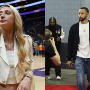 Cameron Brink (L), Stephen Curry (R)