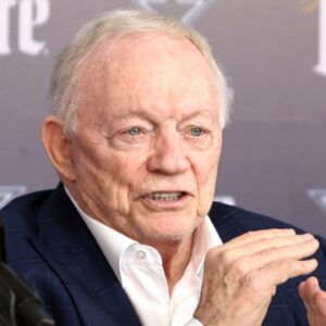 Jan 27, 2025; Frisco, TX, USA; Dallas Cowboys owner Jerry Jones speaks to the media at a press conference at the Star.