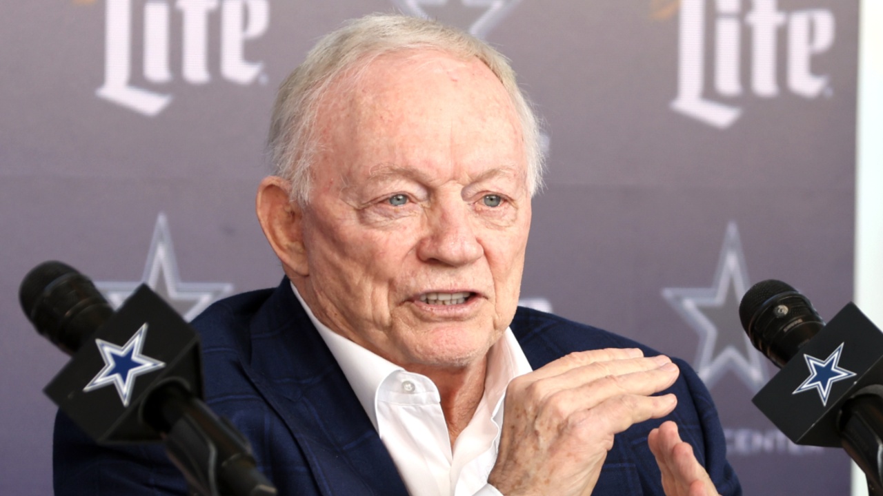 Jan 27, 2025; Frisco, TX, USA; Dallas Cowboys owner Jerry Jones speaks to the media at a press conference at the Star.