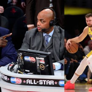 Shaquille O'Neal and Charles Barkley (L), Luka Doncic and Jaden McDaniels (R)