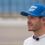 NASCAR Cup Series driver Kyle Larson speaks during an interview at Iowa Speedway on April 18, 2025, in Newton.