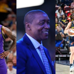 LeBron James (L), Isiah Tomas (C), Caitlin Clark (R)