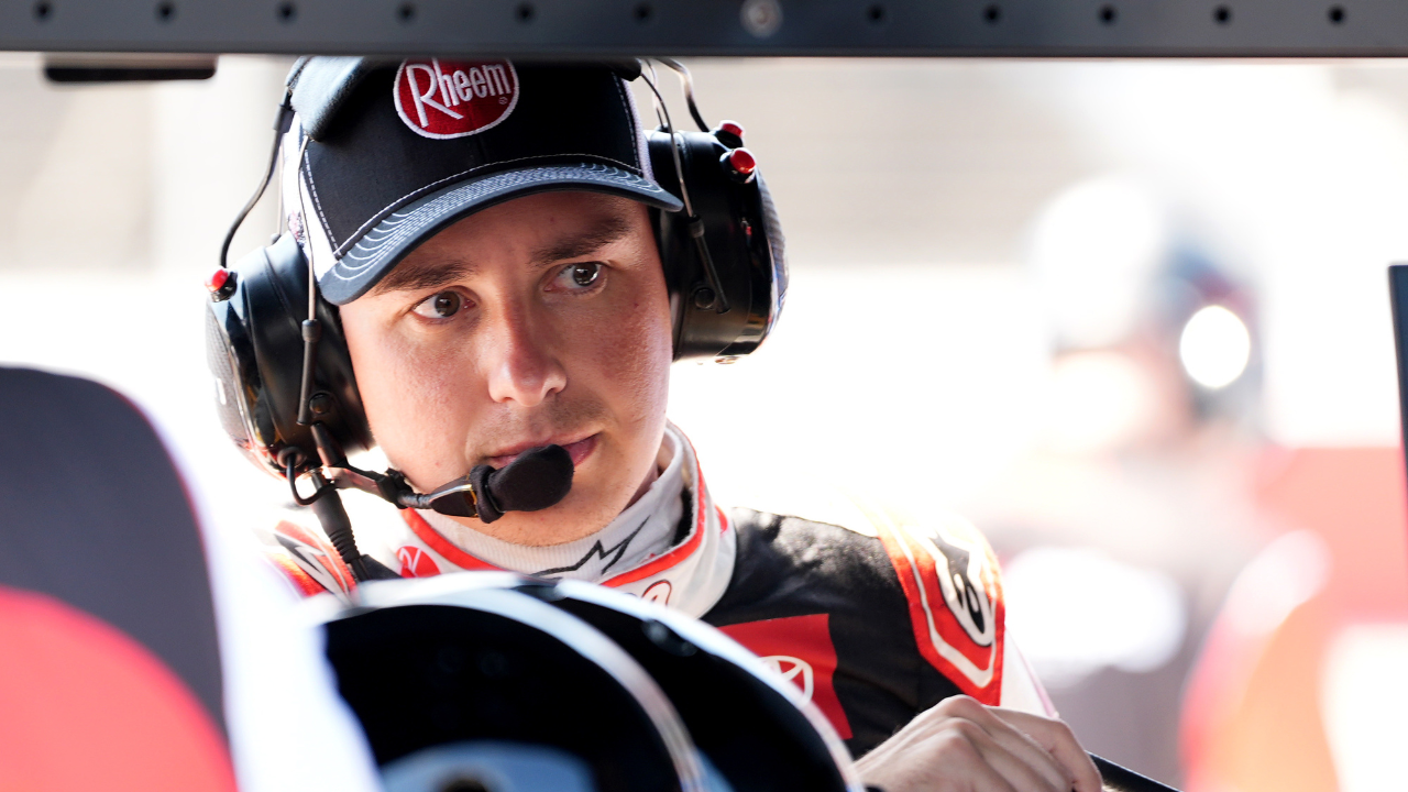 NASCAR Cup Series driver Christopher Bell (20) stands at his pit box during practice for the Cook Out Southern 500 at Darlington Raceway.