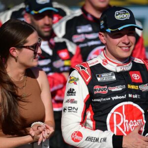 Christopher Bell (20) celebrates his victory of the Shriners Childrens 500 with wife Morgan Bell at Phoenix Raceway.