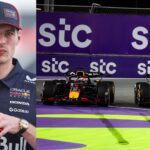 Max Verstappen (L), Max Verstappen's Red Bull and Oscar Piastri's McLaren at the race start in Jeddah (R)