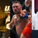 Joe Rogan (L), Michael Chandler (C), Ilia Topuria (R)