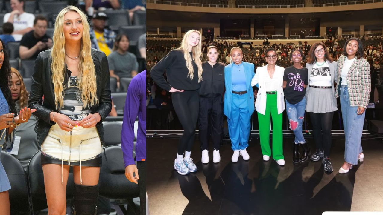 Cameron Brink (L) and GirlsBuild '25 National Summit panelists (R)